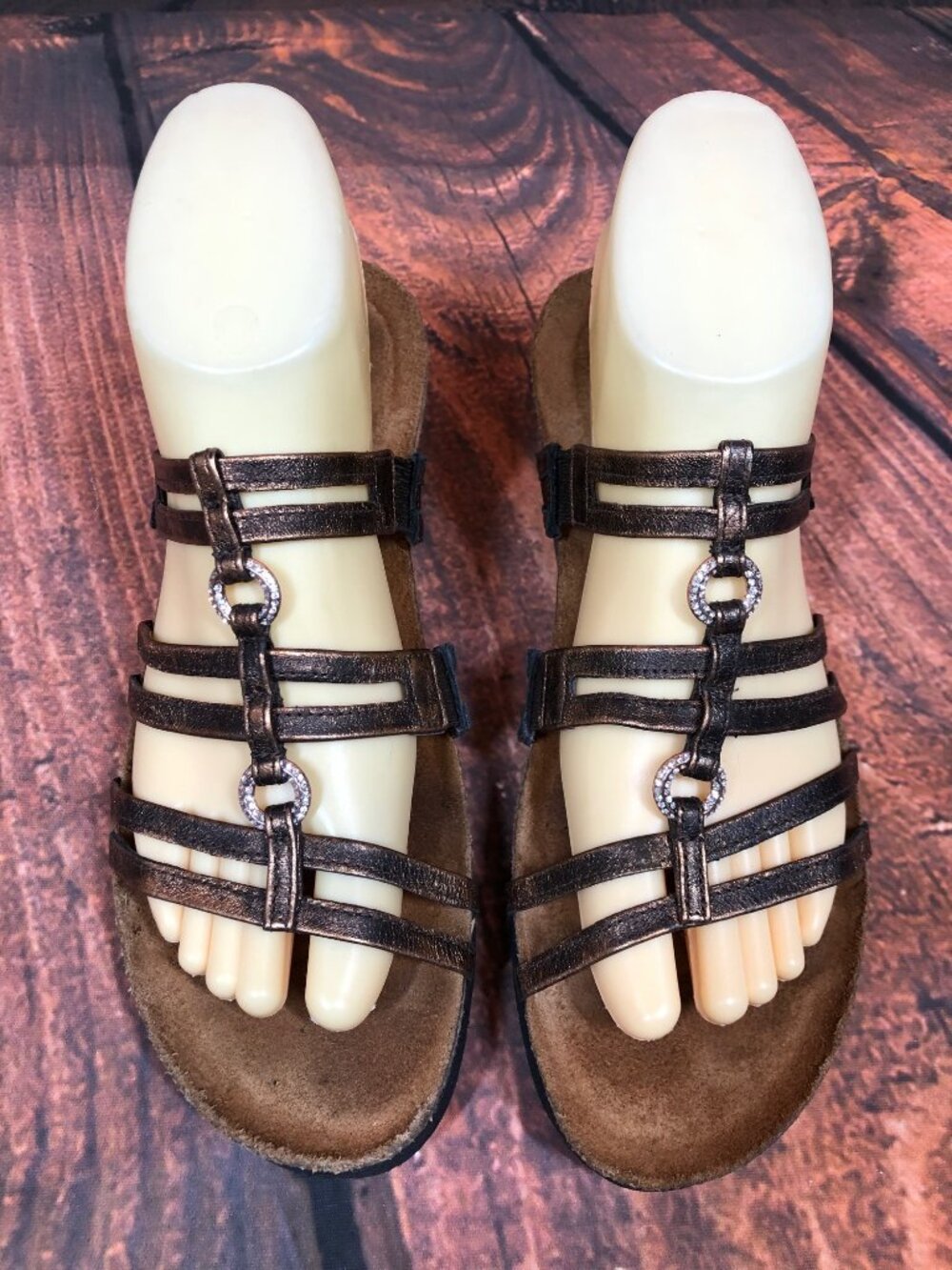 Naot Womens 41 / 10 Metallic Leather Rhinestone Strappy Sandals Slides